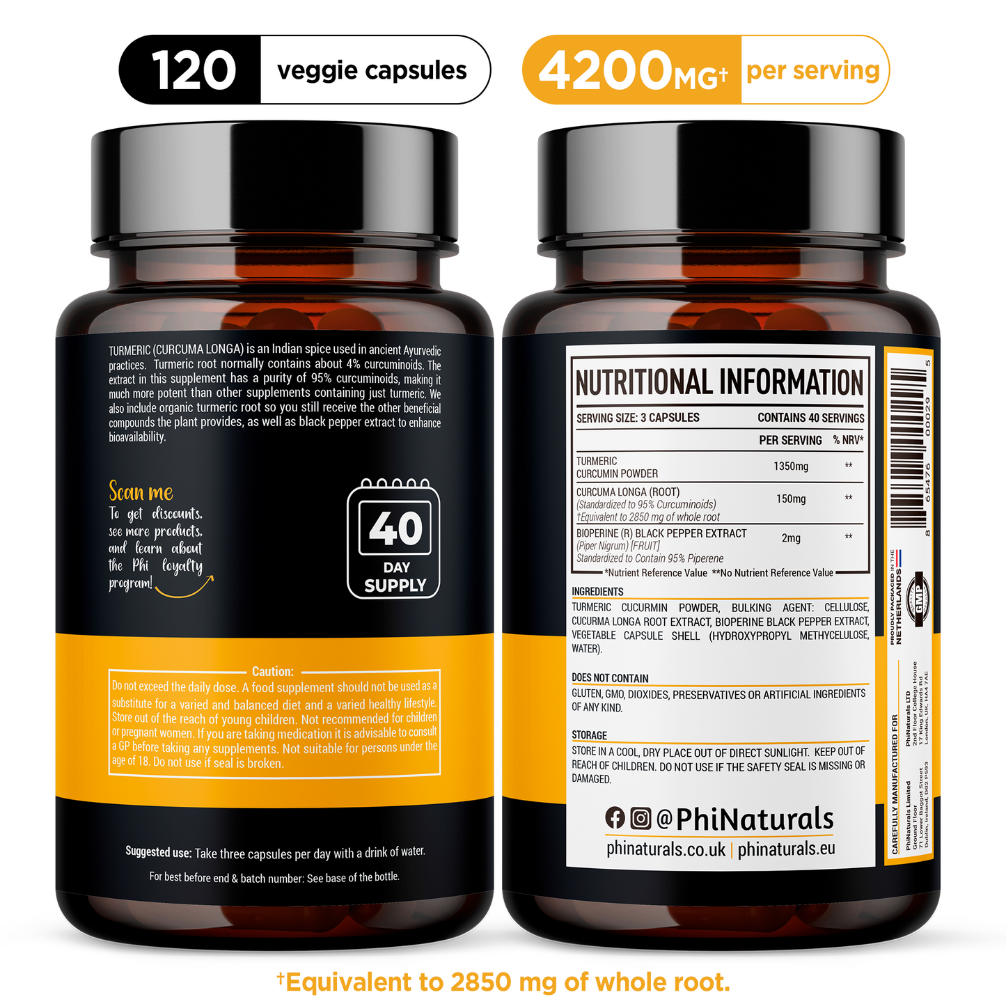 Turmeric Curcumin 4200 mg Whole Herb Equivalent with Black Pepper Extract