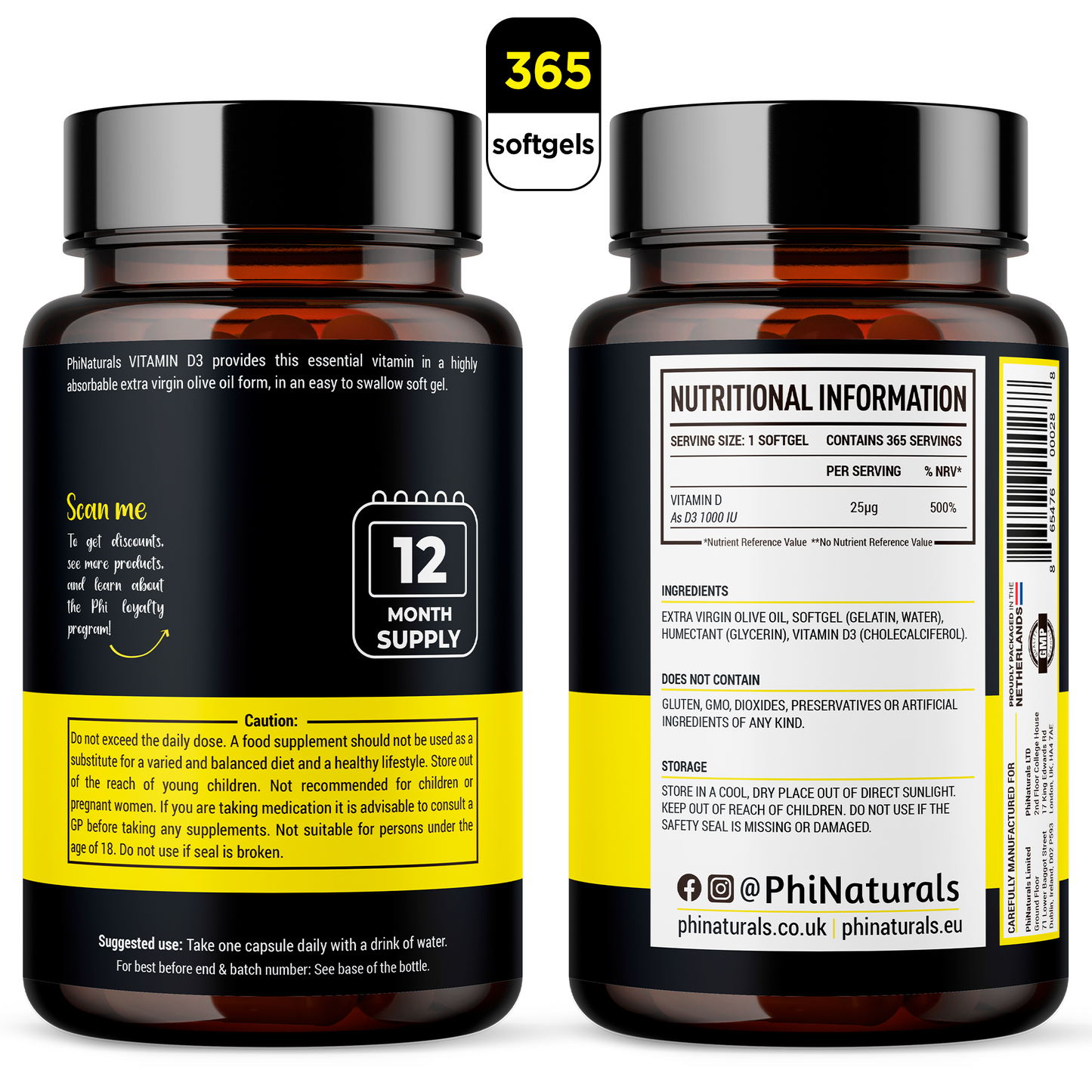 Vitamin D3 1000 IU (365 Softgels) From Lanolin