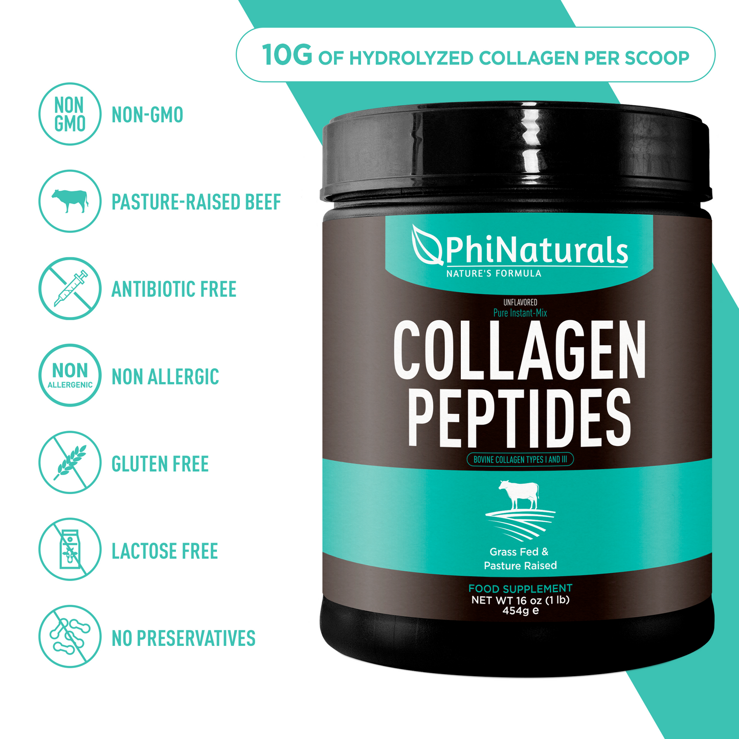 Hydrolysed Collagen Peptides 454 Grams Unflavored