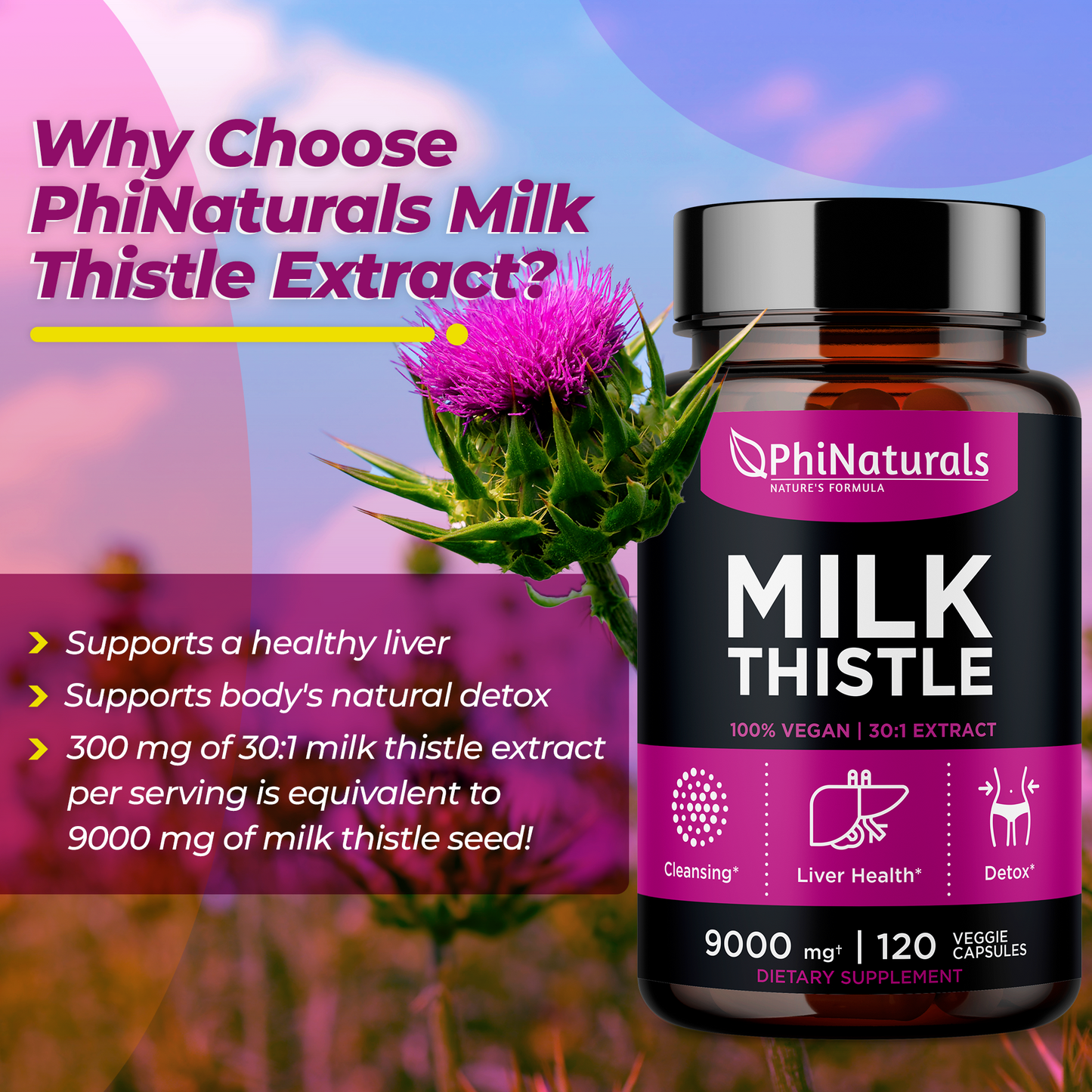 Milk Thistle Silymarin 30x Extract Supplement (Equivalent 9000 mg)