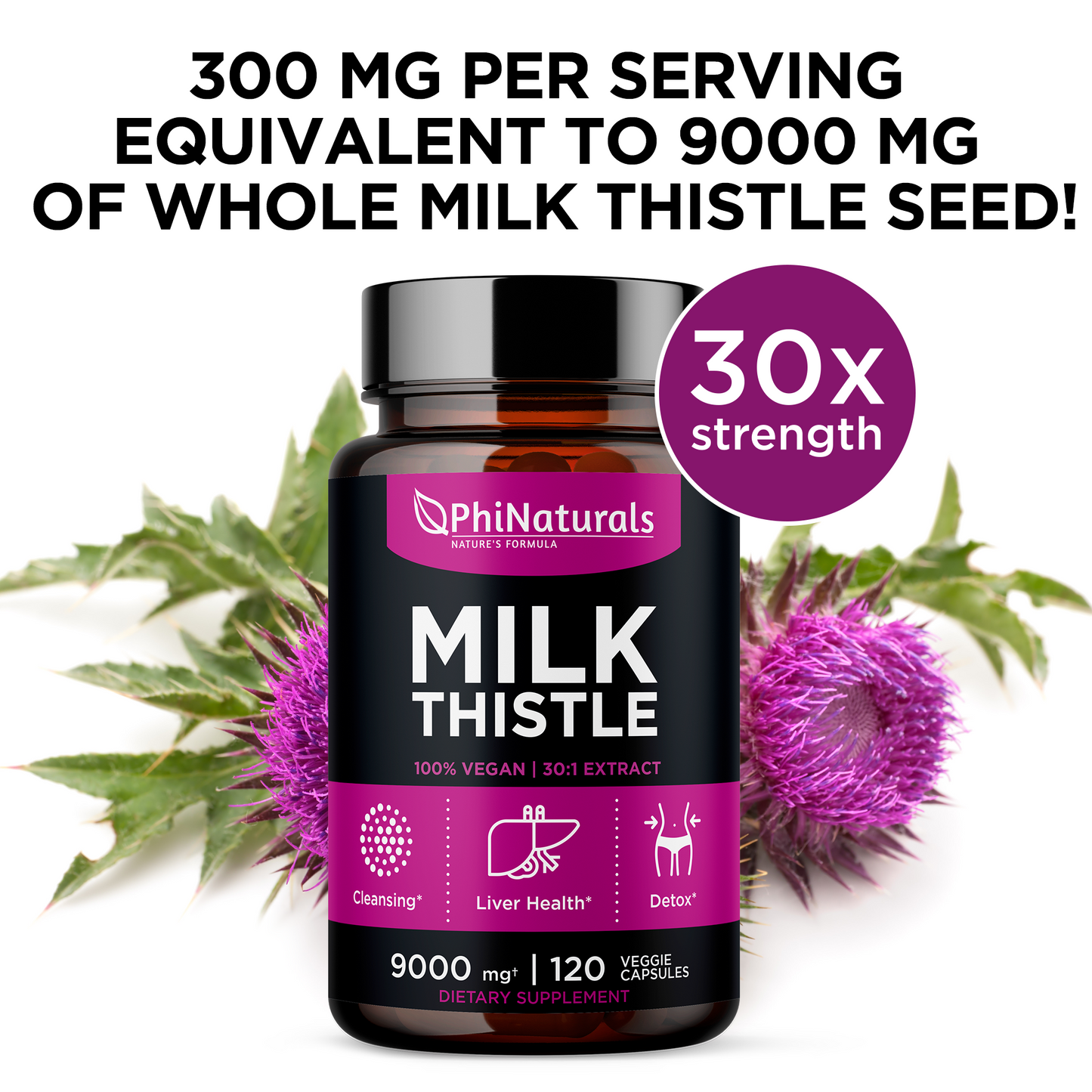 Milk Thistle Silymarin 30x Extract Supplement (Equivalent 9000 mg)
