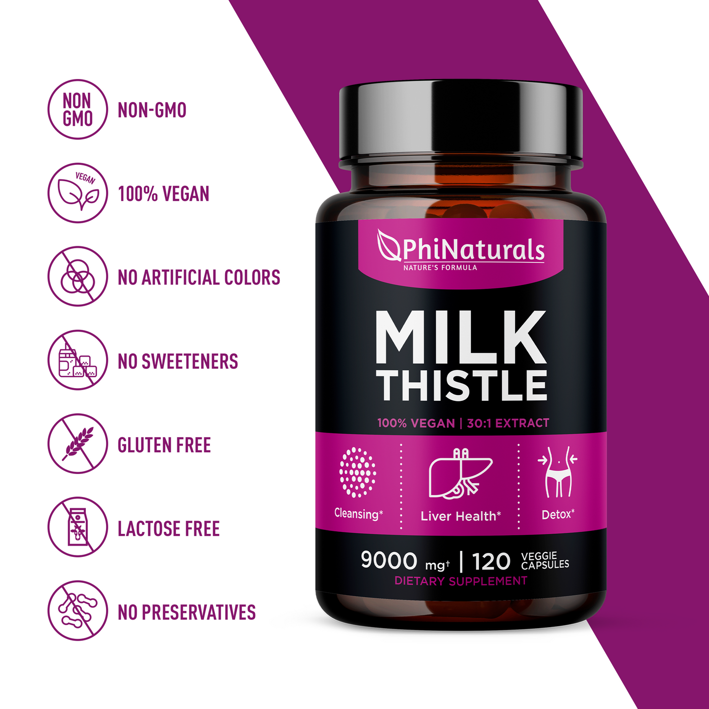 Milk Thistle Silymarin 30x Extract Supplement (Equivalent 9000 mg)